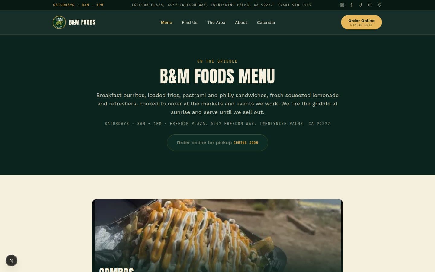 B&M Foods Menu — desktop