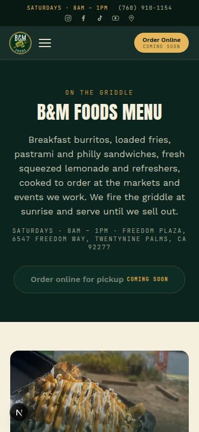 B&M Foods Menu — mobile