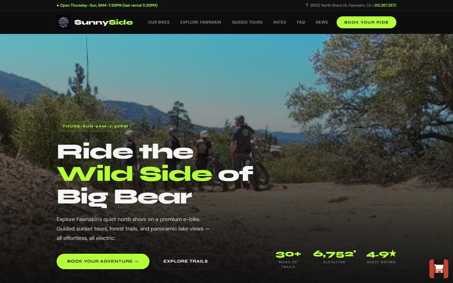 Sunnyside E-Bikes Home — desktop