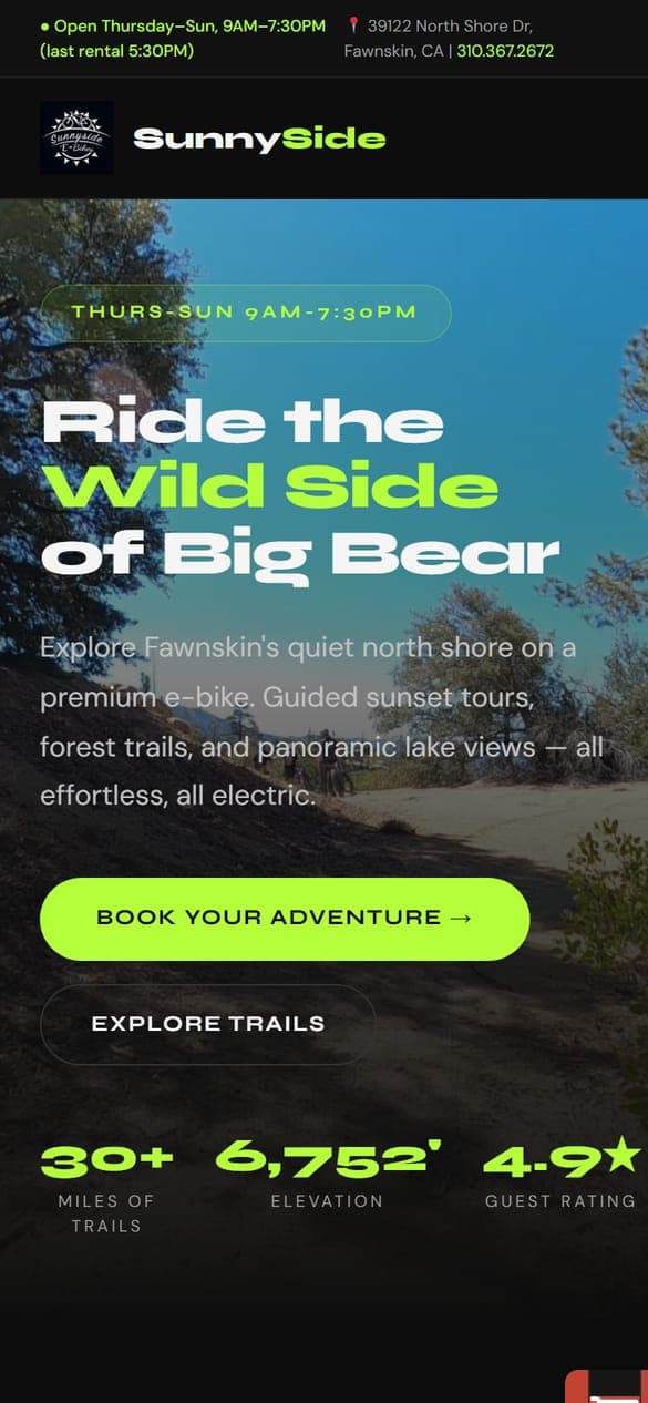 Sunnyside E-Bikes Home — mobile